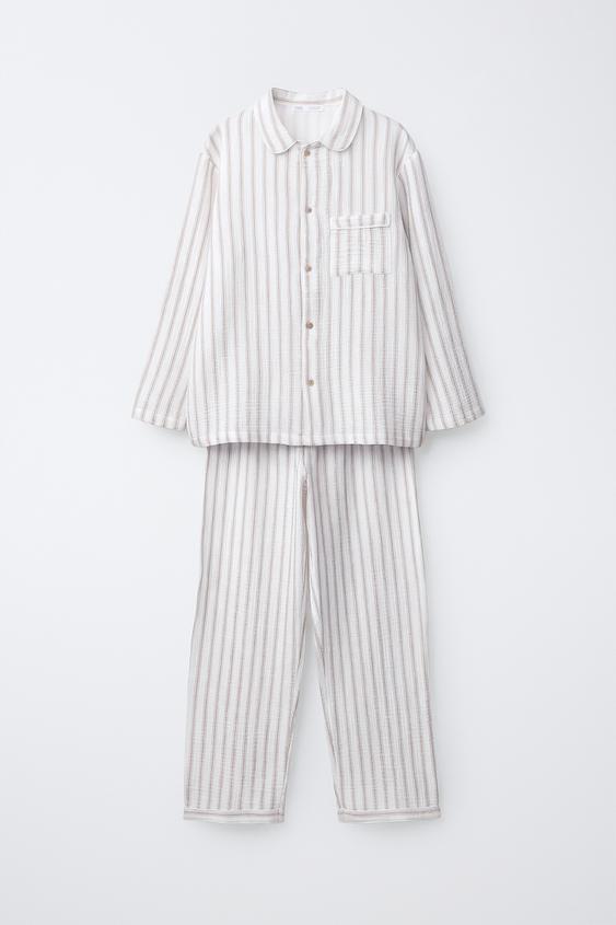 6-14 ANOS/ PIJAMA DE LISTRAS COM TEXTURA - Cru da Zara - Imagem 0