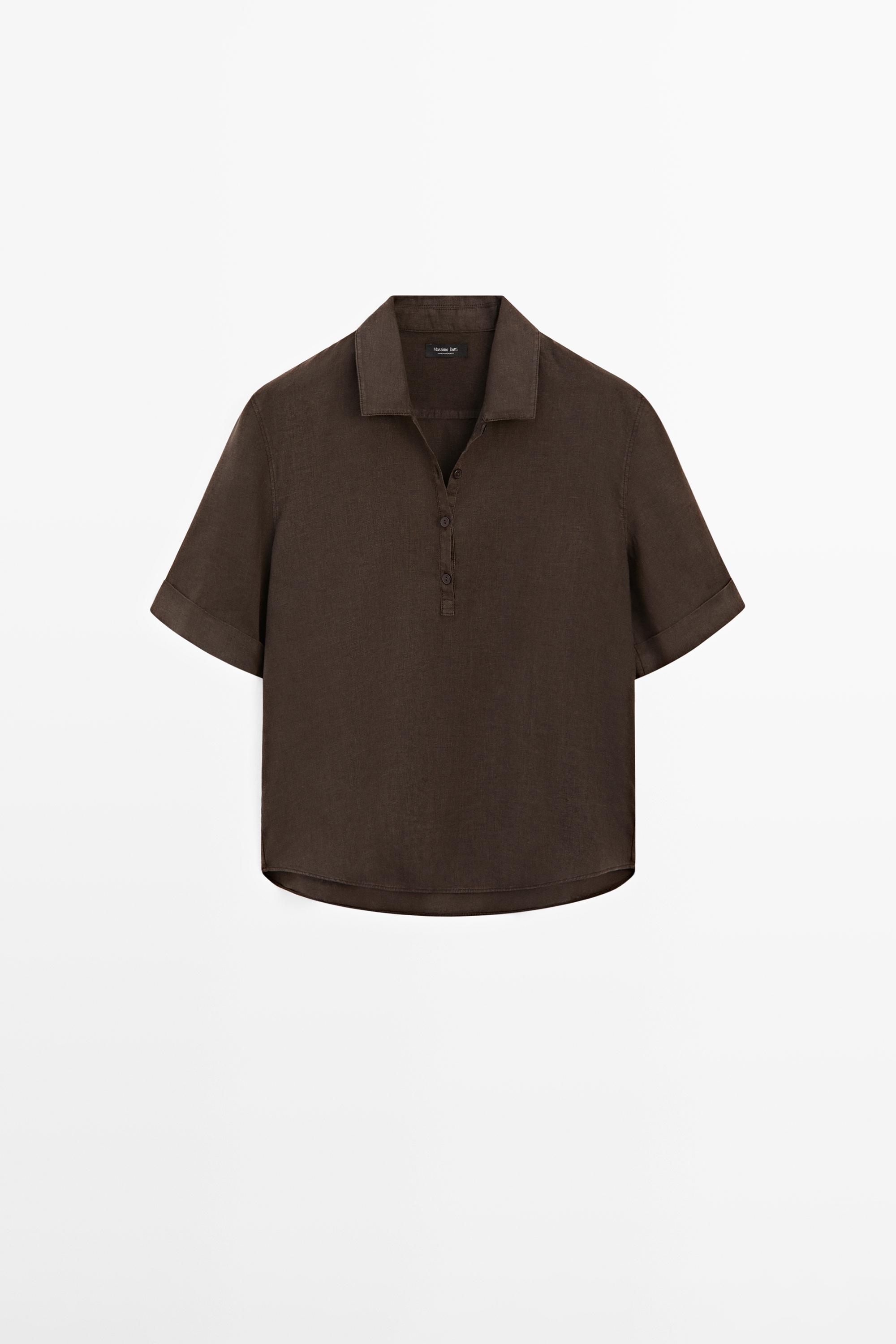 Linen blouse with polo collar