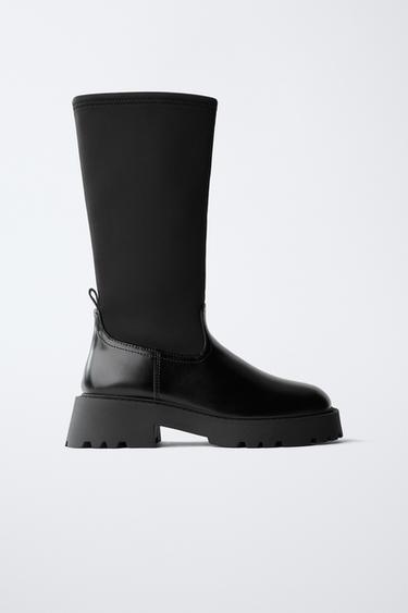 Zara 高筒襪型靴 - 黑色