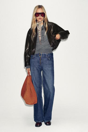 CHAQUETA BOMBER EFECTO PEL - Marrón escuro de Zara - Imaxe 0