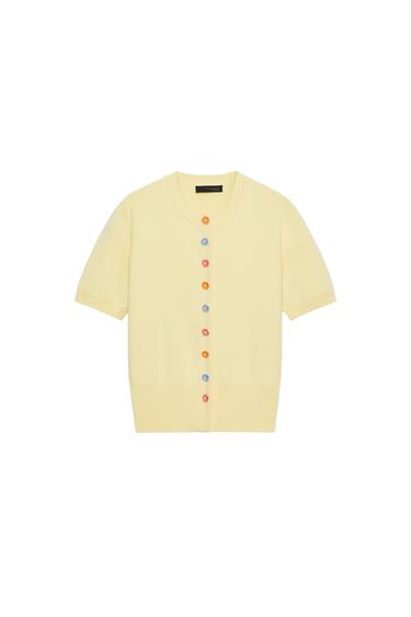 CHAQUETA PUNTO BOTONES FLOR - Amarillo claro de Zara