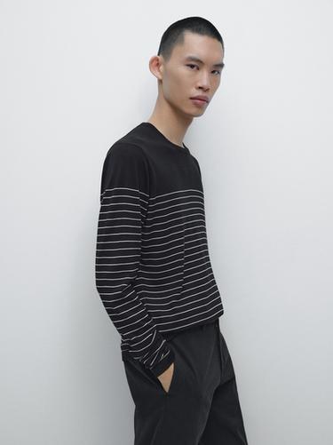 Zara Striped crew neck sweater - Navy blue