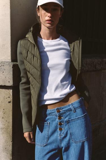 Zara COMBINATION PUFFER JACKET - Khaki