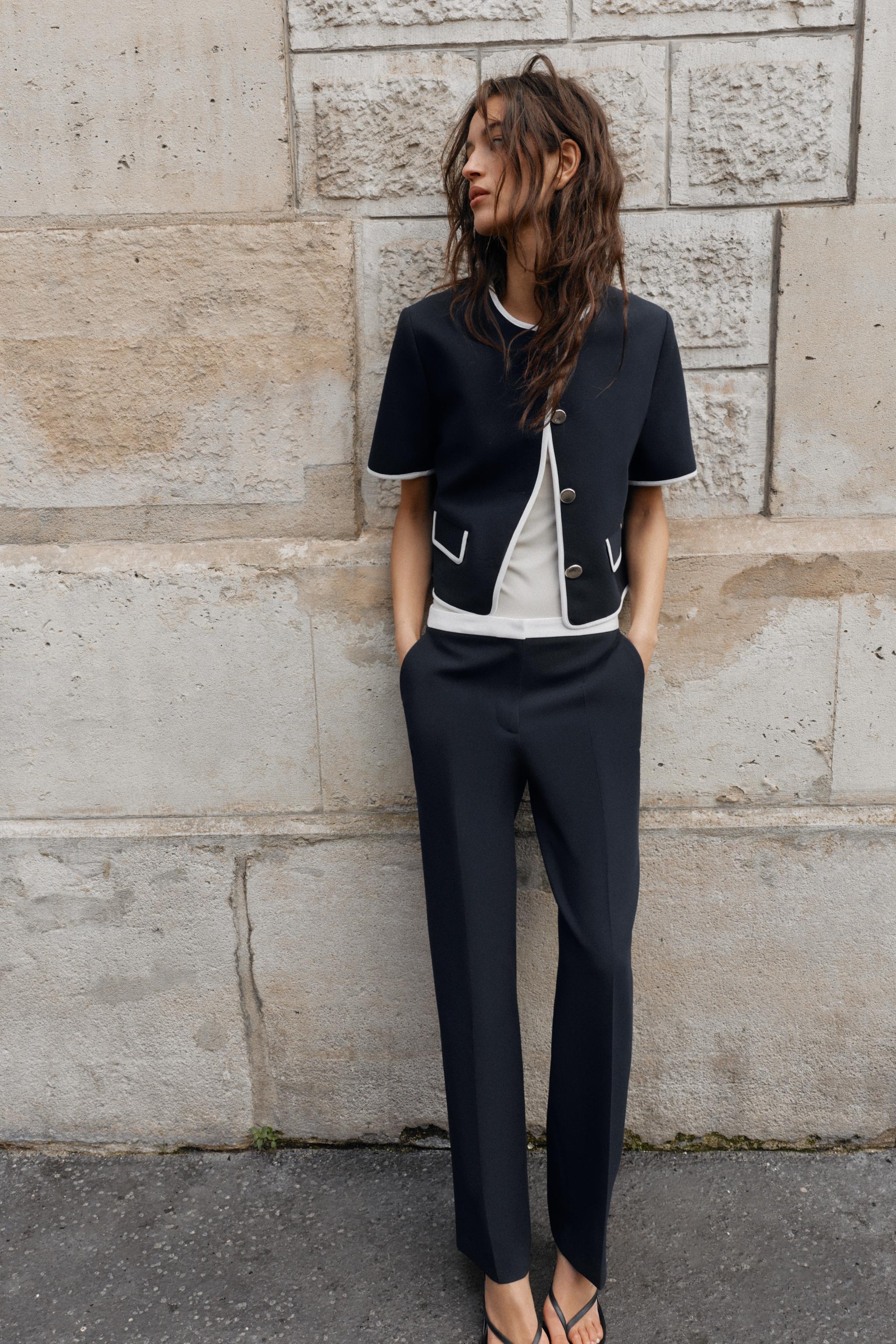 CONTRAST WAIST STRAIGHT LEG PANTS