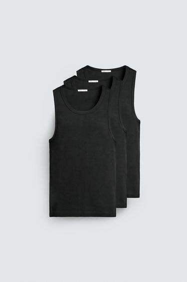 Zara THREE-PACK BASIC TANK TOPS - Black