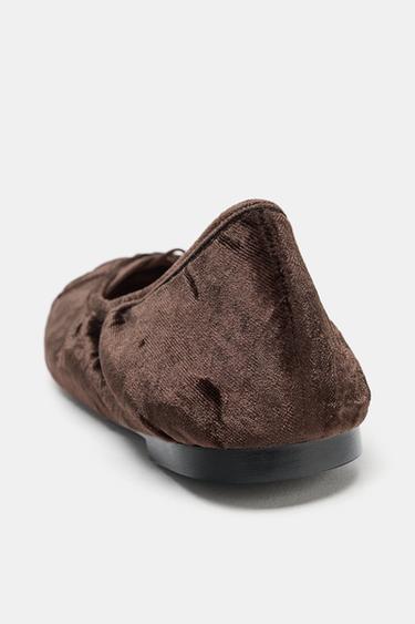 VELVET EFFECT BALLERINA FLATS WITH STRAPS - Brown by Zara - Image 5