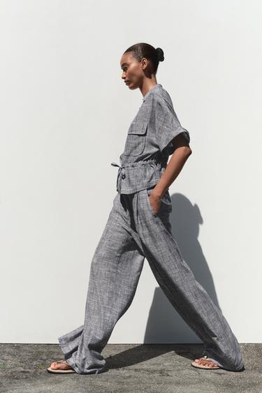 LINEN BLEND WIDE-LEG TROUSERS - Indigo by Zara