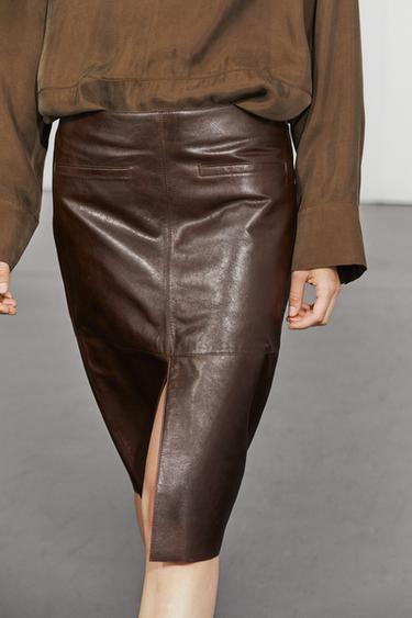 Leather midi skirt with pockets — Chocolate 2