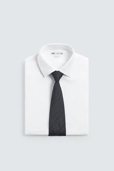 100% SILK GEOMETRIC JACQUARD TIE - Navy blue by Zara - Image 3