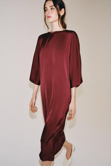 ROBE MI-LONGUE SATINÉE ZW COLLECTION - Bordeaux de Zara - Image 6