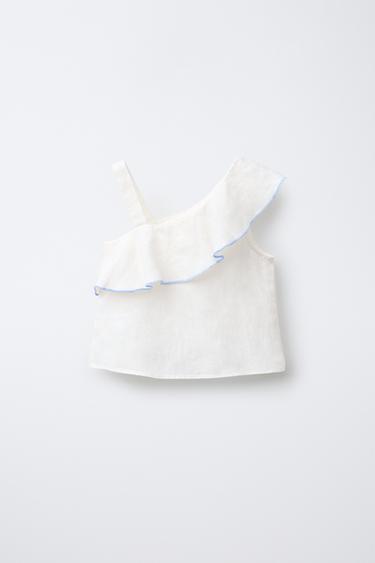 100% LINEN ASYMMETRIC TOP - Light ecru by Zara - Image 1