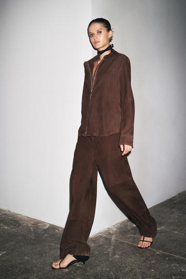 سترة قميصية 100% جلد الغزال ZW COLLECTION LIMITED EDITION - بني by Zara