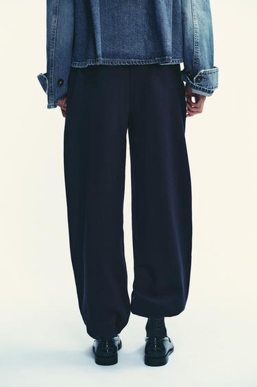 PANTALON EN MOLLETON BASIQUE DROIT À BORD RÉGLABLE - Bleu marine de Zara - Image 6