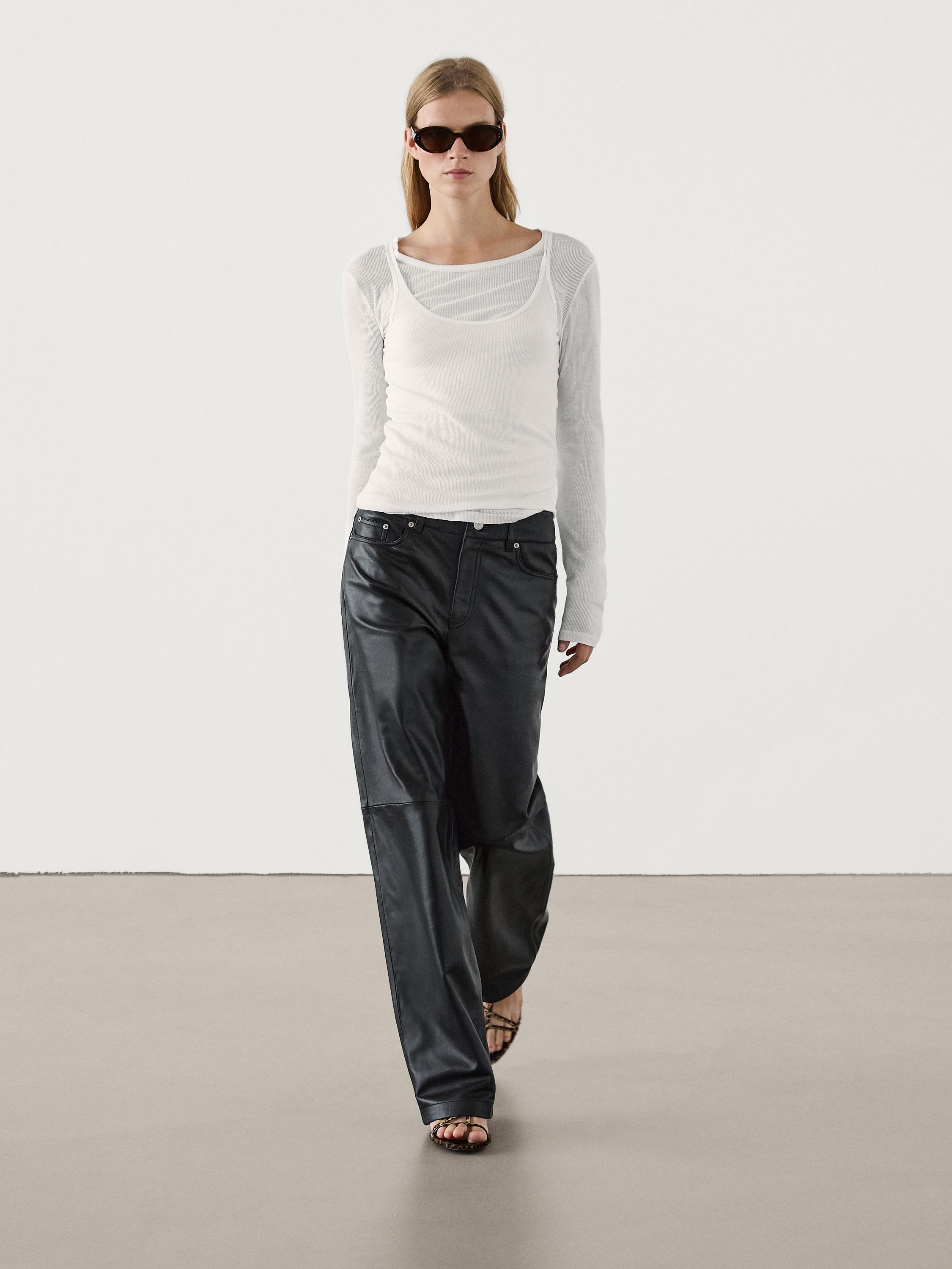 Straight fit nappa leather trousers Black ZARA Canada