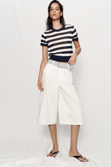 SHORT SLEEVE KNIT TOP - striped by Zara
