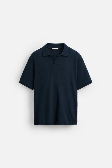 Zara RIB TEXTURED POLO SHIRT - Blue