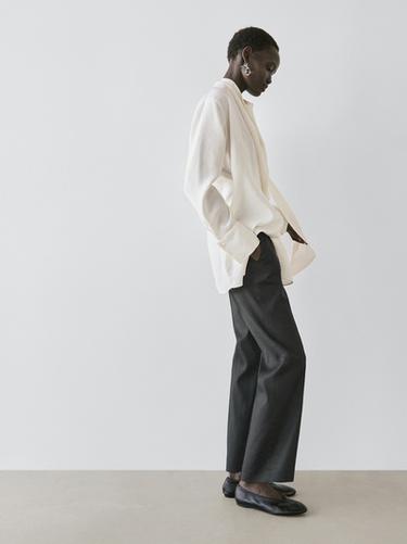 pantalon droit  en lin - Noir de Zara