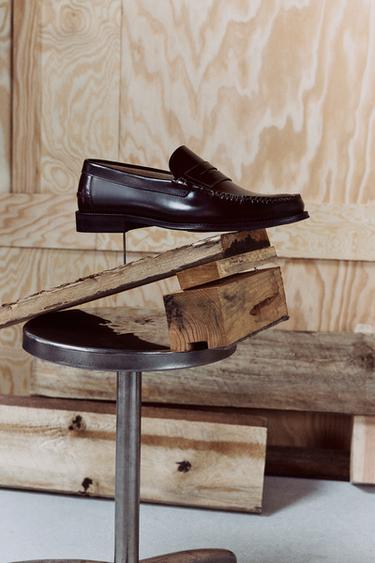 Zara LEATHER PENNY LOAFERS - Black - Image 0
