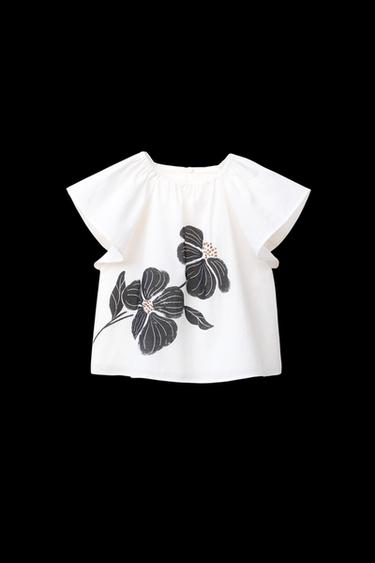 BLUSA ESTAMPADA FLORES - Crudo / Negro de Zara - Imagen 0
