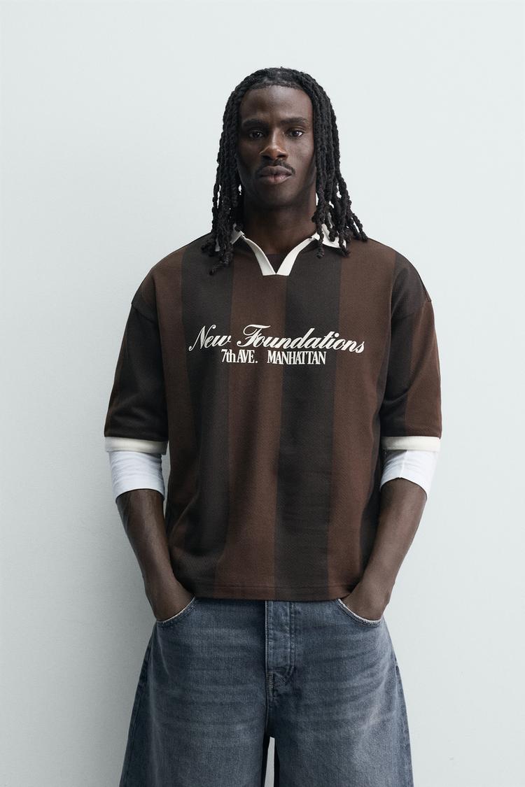 ZARA RETRO FOOTBALL PRINT POLO SHIRT