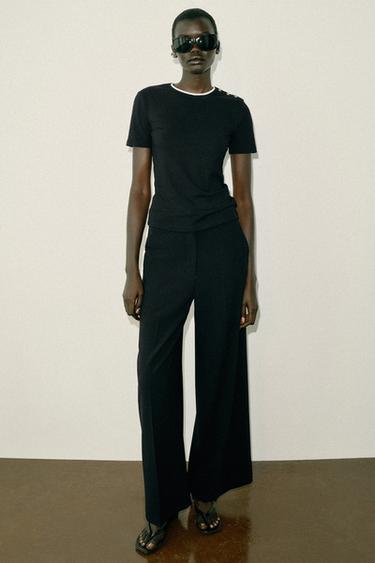 BUTTON TRIM T-SHIRT - Black by Zara - Image 0