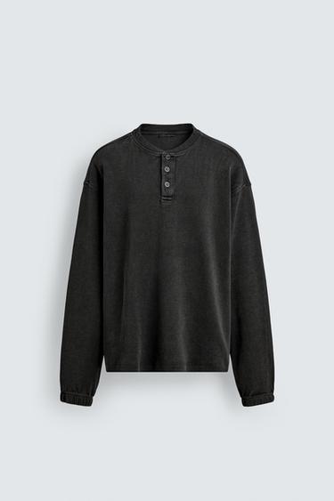 Zara 工裝領紋理運動衫 - 深無煙煤色