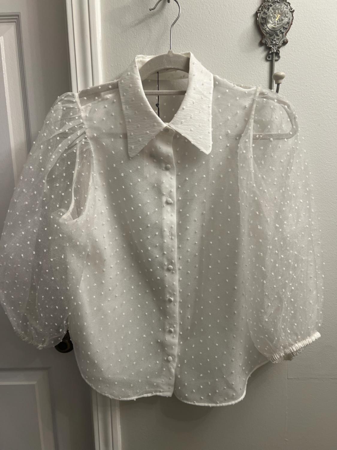 SEMI-SHEER SWISS DOT BLOUSE