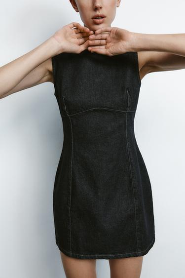 SHORT DENIM-EFFECT DRESS - Anthracite grey by Zara