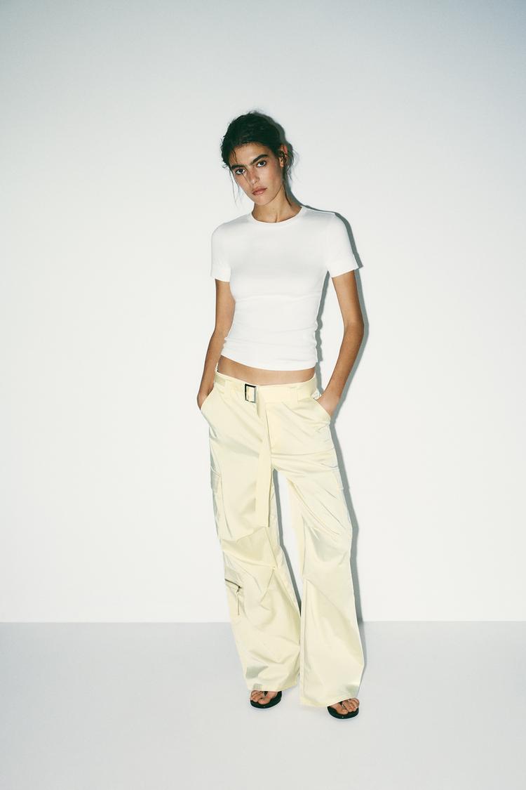 PANTALÓN CARGO SATINADO Amarillo claro ZARA Chile