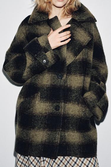CHECK WOOL BLEND COAT ZW COLLECTION LIMITED EDITION - Black / Green by Zara - Image 1