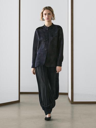 Chemisier fluide jacquard - Bleu marine de Zara