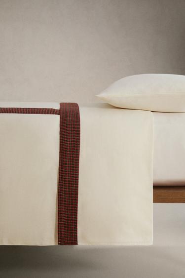 CHRISTMAS LINEN FLAT SHEET WITH BORDER - Ecru by Zara - Image 2