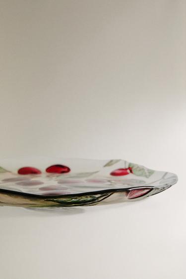 GLASS DESSERT PLATE WITH CHERRIES -  by Zara - Image 3