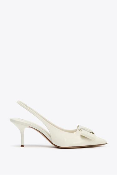 FAUX PATENT BOW HEELED SLINGBACKS - White by Zara