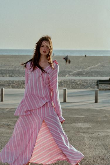 CHEMISE RAYURES OVERSIZE AVEC LIN - Rose / Blanc de Zara - Image 3