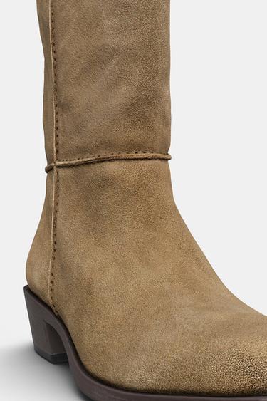 TOPSTITCHED SPLIT SUEDE BOOTS - Grey by Zara - Image 0