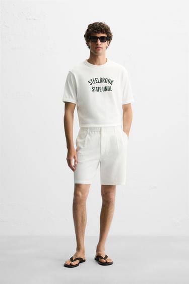 RIBBED SLOGAN T-SHIRT - Oyster-white by Zara - Image 0