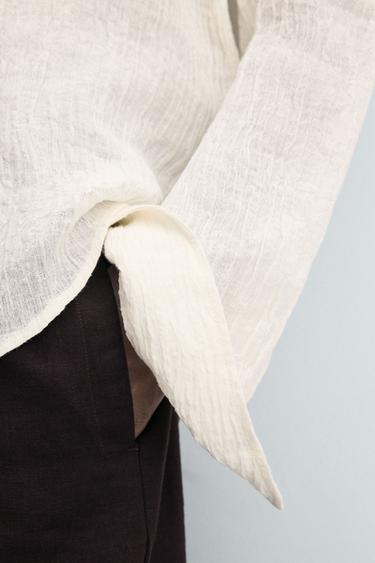 100% CRINKLED LINEN SHIRT - Ecru by Zara - Image 4