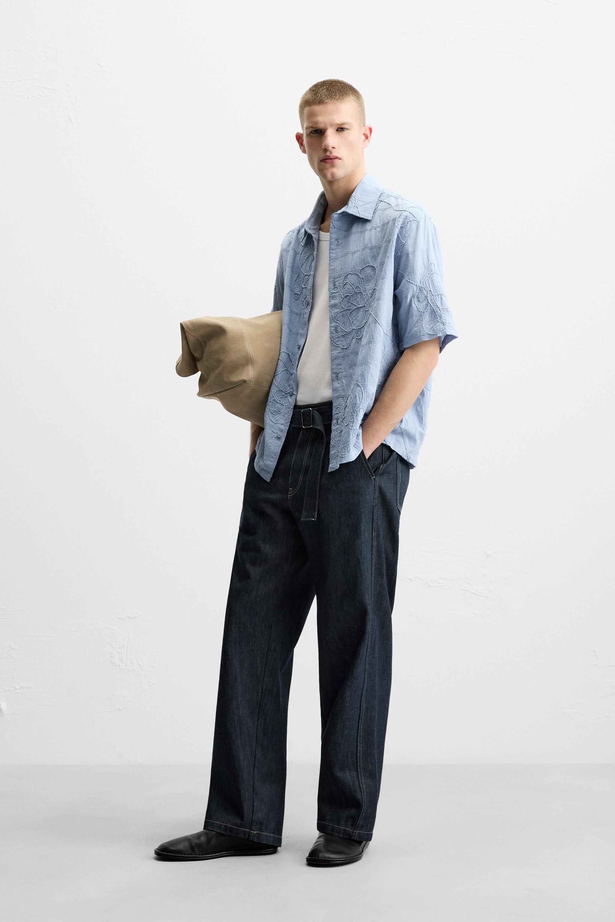 エンブロイダリー ジャカード シャツ - ライトブルー | ZARA