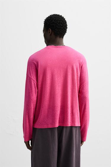 VISCOSE - LINEN T-SHIRT - Fuchsia by Zara - Image 2