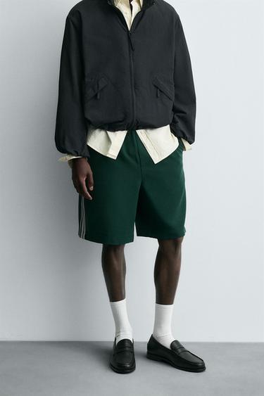 Zara CONTRAST STRIPE SHORTS - Green