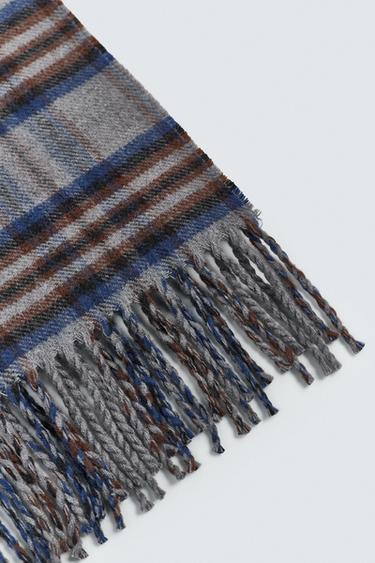 COMBINED CHECK SCARF - Grey by Zara - Image 4