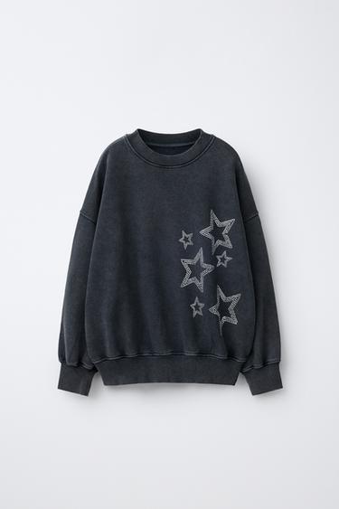 SUDADERA EFECTO LAVADO STRASS - Gris antracita de Zara