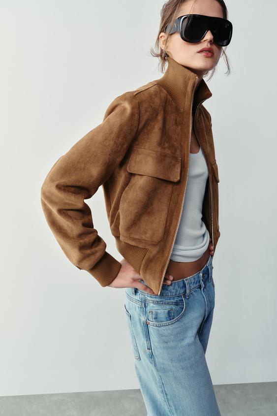VESTE BOMBER EFFET DAIM - Marron clair de Zara - Image 3