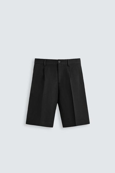 LIMITED EDITION LINEN/COTTON PLEATED BERMUDA SHORTS - Black by Zara