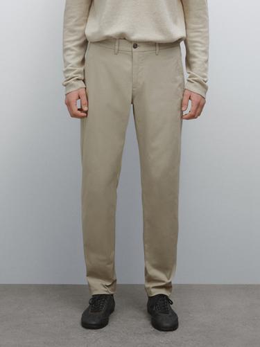 Zara Cotton blend slim fit trousers - Sand