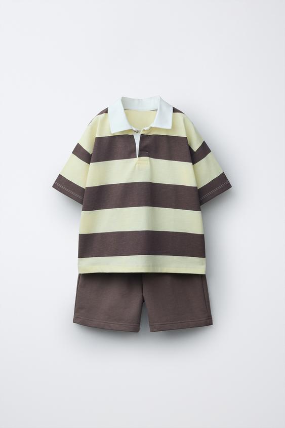 STRIPED POLO SHIRT AND BERMUDA SHORTS SET - Yellow by Zara - Image 0