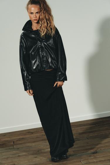 FALDA LARGA FRUNCES - Negro de Zara - Imagen 0