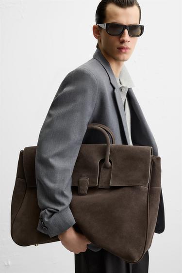 Zara LEATHER HANDBAG - Brown - Image 0