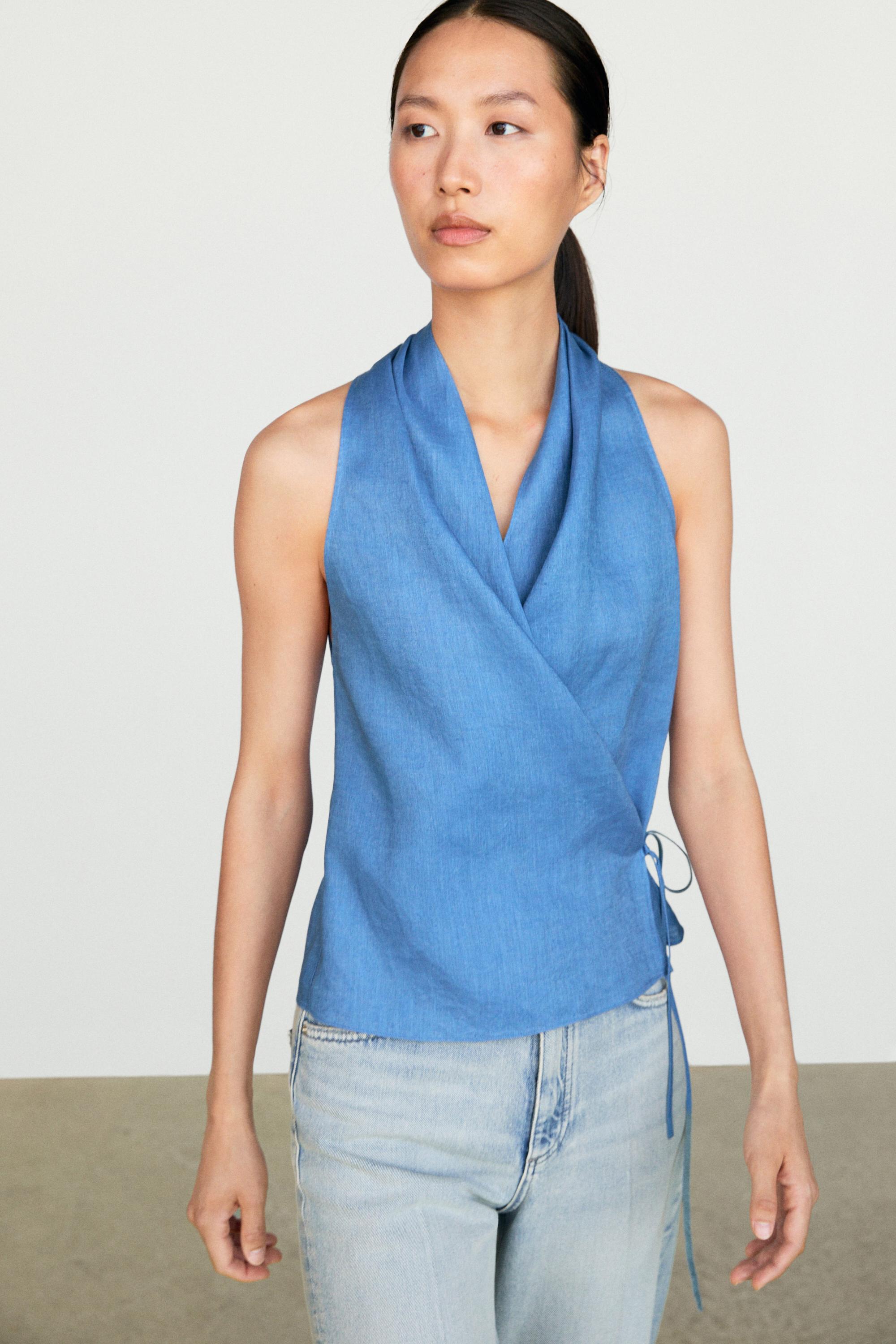 100% linen crossover halter top — 452